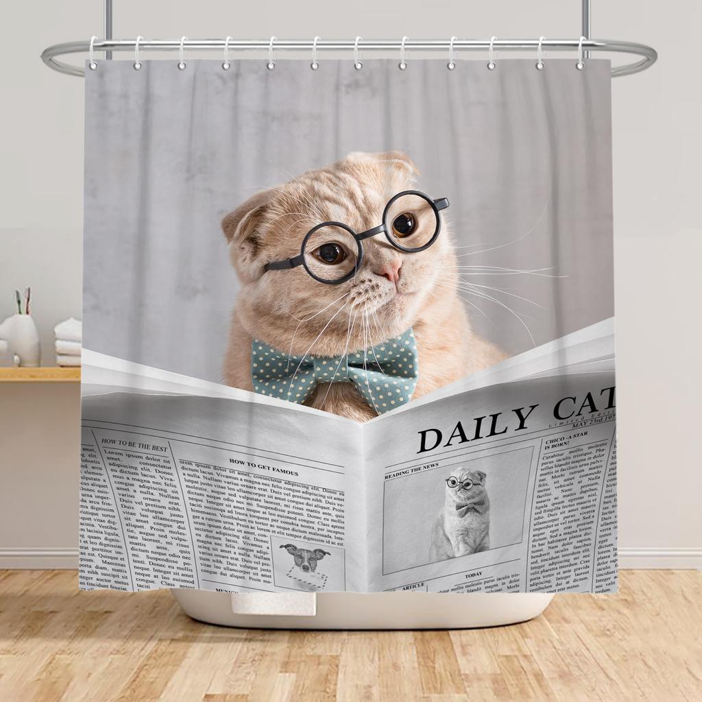 Funny Animals Shower Curtain Cartoon Cute Cats Dog Kids Curtain for Bathroom Waterproof Home Decoration Shower Curtains