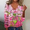 Women's Cute Sweatshirt Knitted Fashion Casual V-neck Long-sleeved  Cozy Print Top