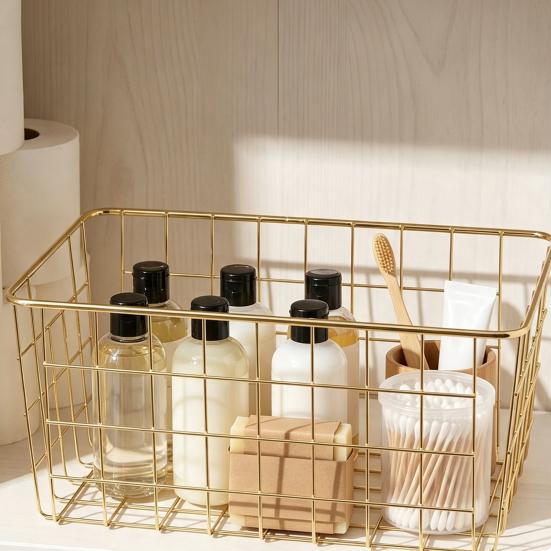Cesto Portaoggetti in Ferro a Grande Capacità, Cesto Organizer in Filo Stile Nordico, Contenitore Decorativo in Rete Metallica per Piani Cucina Frutta Snack Multi