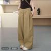 Trendy 2025 Wide-Leg High-Waisted Cargo Pants for Spring & Autumn - Casual, Loose, Slimming, Long Fit