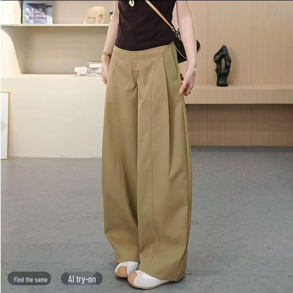 Trendy 2025 Wide-Leg High-Waisted Cargo Pants for Spring & Autumn - Casual, Loose, Slimming, Long Fit