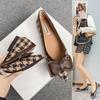 Single shoes women's pointed head flat bottom new thousand bird grid bow temperament lady shoes versatile soft sole ladyshoes