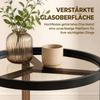 Round Side Table with Tempered Glass Top and Geometric Metal Frame for Small Space, Black