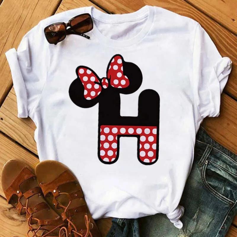Süßes Disney T-Shirt Cartoon Mickey Maus Damenbluse Damen Oberteile Buchstabendruck T-Shirt Minnie Weißes T-Shirt Locker Mädchen Hippie Kleidung