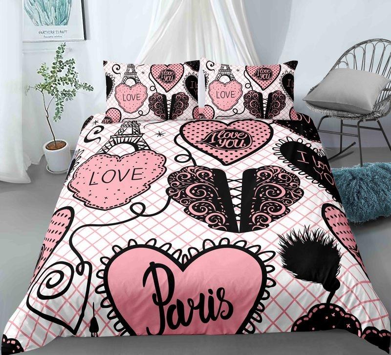 Paris Tower King Queen Duvet Cover Famous Buildings In France Bedding Set For Adults Pink Romantic 2/3pcs Polyester Quilt Cover
