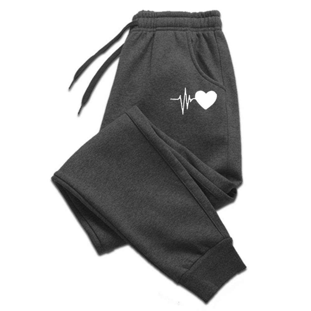 ECG Heartbeat&Love Symbol Printed Women's Jogging Pants, Loose Casual Sports Pants, Comfortable Elastic Waist Design