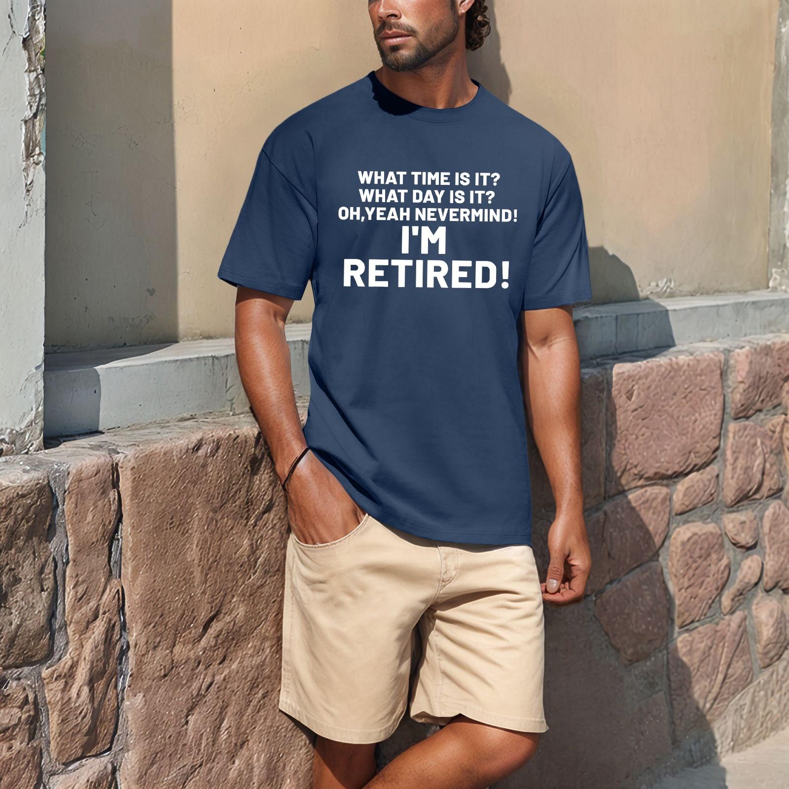 

Мужская популярная футболка с принтом, круглым вырезом и коротким рукавом M тёмно-синий