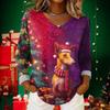 Women's Christmas Print Casual V-Neck Long Sleeve Top