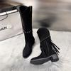 Fashion Shoes Ladies 2024 Plus Size Knee-High Women's Boots Classics Modern Boots Women Fringe Round Toe Low Heel Side Zip Women's Shoes