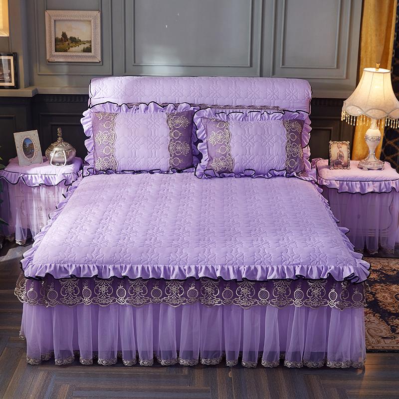 Luxury Lace Thickened Bedspread Solid Color Home Bed Skirt with Pillowcase Bed Sheet Skirt Embroidery European-style Bed Spreads