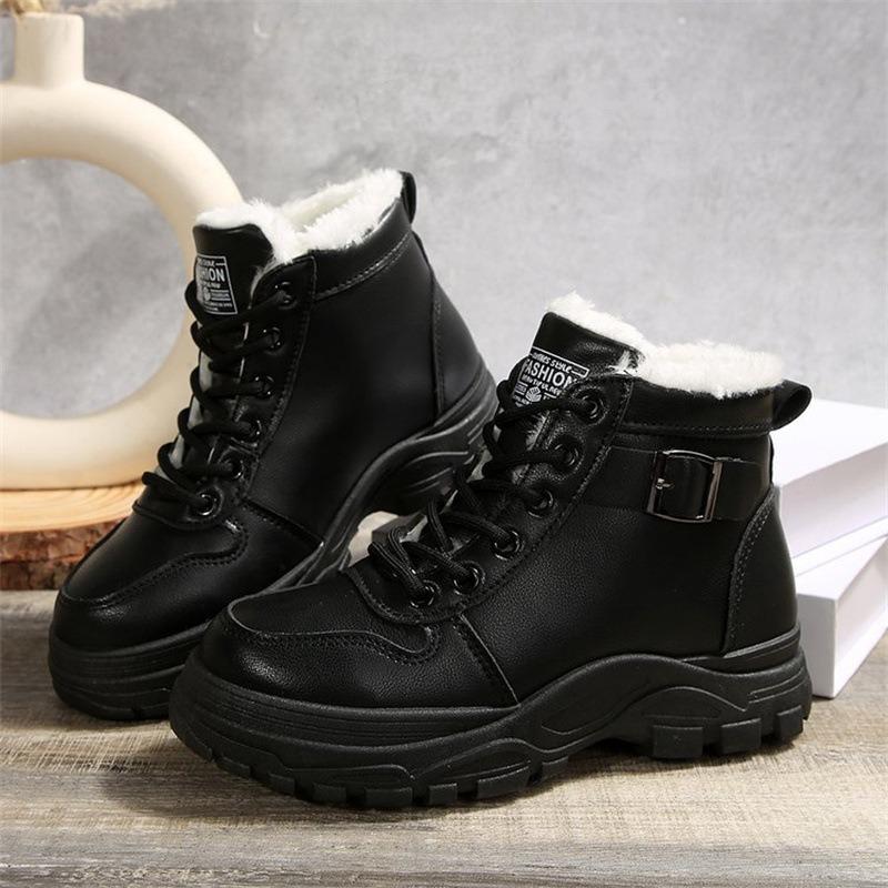 2025 New Fall/Winter Women's Warm Martin Boots Fleece Thickened Lace-up Platform Boots Shoes