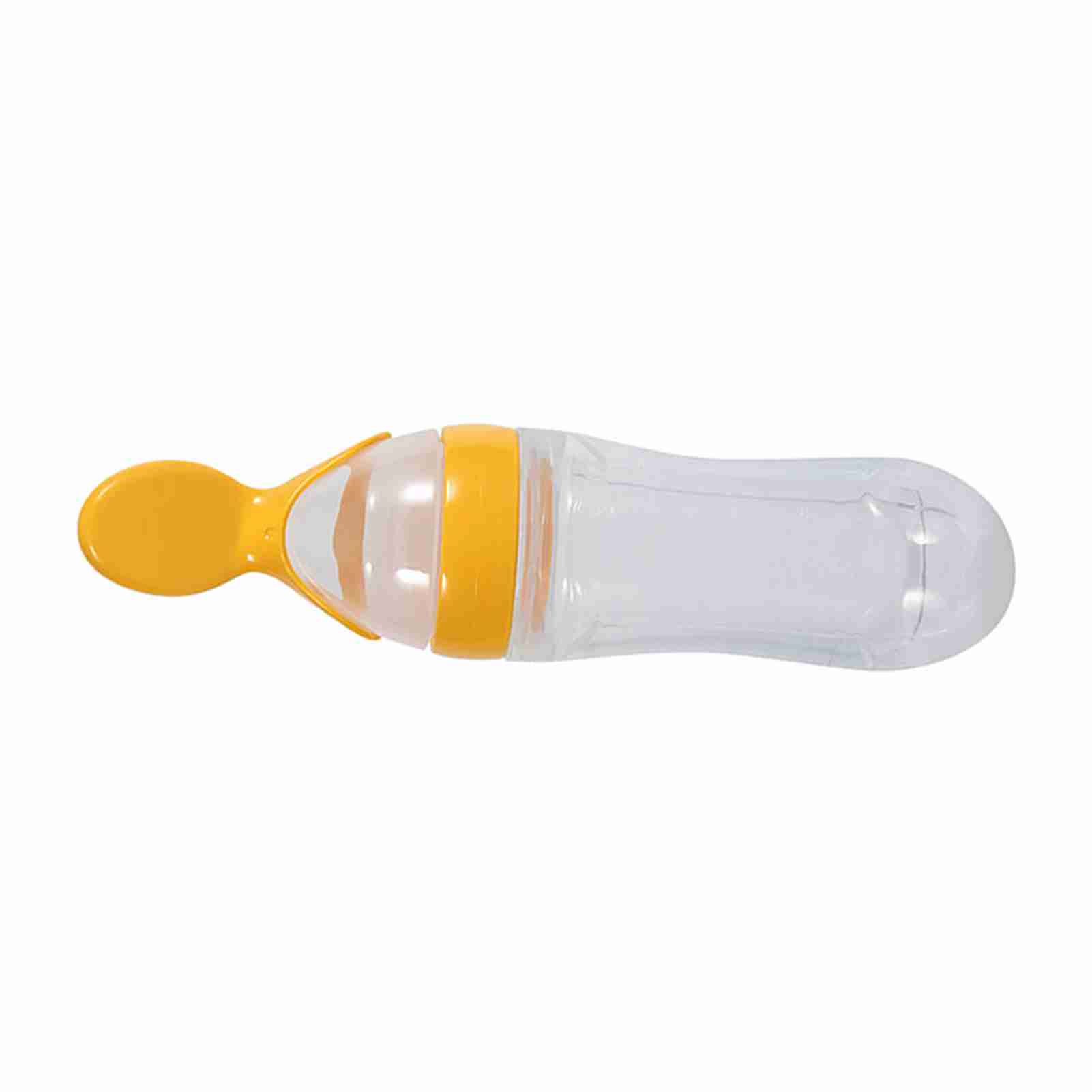 

1Pc 90mL Silicone Baby Toddler Feeding Bottle with Spoon Fresh Food Cereal Squeeze Feeder Hot yellow