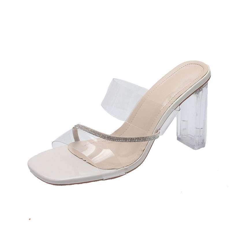 Pantofi cu toc înalt pentru femei îmbrăcăminte exterioară 2025 vară nouă modă vârf rotund toc gros papuci de cristal sandale de damă femei
