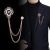 Elegant Vintage-Inspired Blue Sapphire Brooch for Men - Rose Golden Chain with Intricate Floral Design, Perfect for Formal Events & Parties, Party Acc
