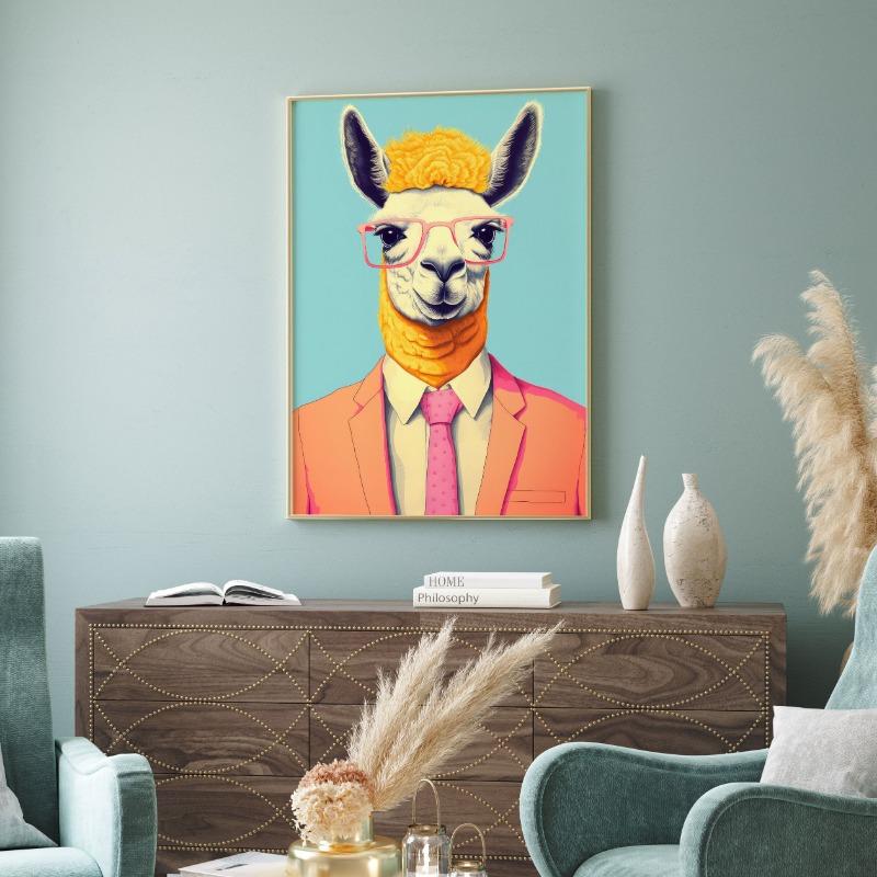 Funny Animal Portrait Wall Art Abstract Prints Dog Fox Duck Alpaca Ostrich Wearing Suit Canvas Painting Home Living Room Decor