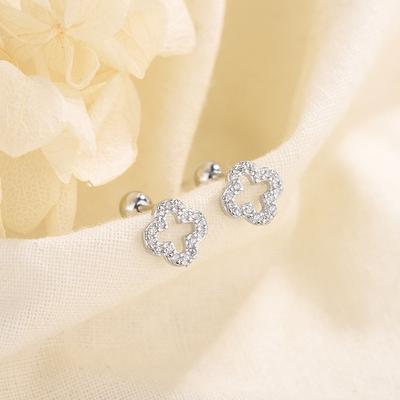 Super Flash Hollow Four-Leaf Clover Earrings Female Screw Buckle Earrings Net Red Earrings