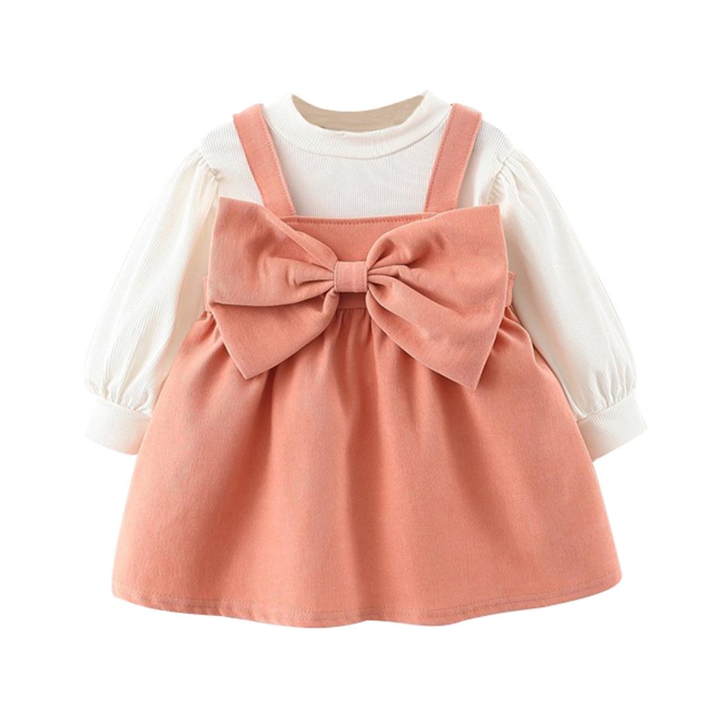 Toddler Baby Kids Girls Solid T-shirt Tops Princess Dress Set Casual Clothes
