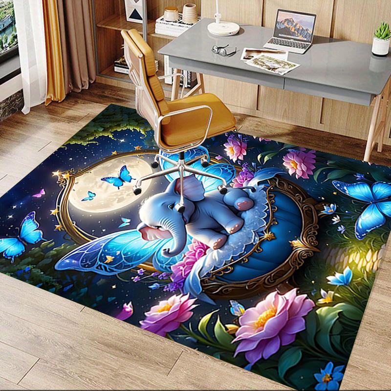 1PC Elephant Butterfly Extra Large Non Slip Floor Carpet, Office, Family, Bedroom Large Area Rug Indoor Rugs, Vibrant Colors