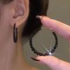 New Korea Fashion C-shape Black Crystal Stud Earrings for Women Temperament Retro Bride Hoop Earring Zircon Accessory Gift