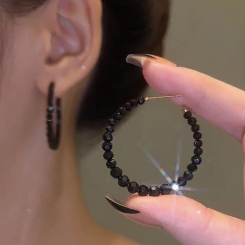 

New Korea Fashion C-shape Black Crystal Stud Earrings for Women Temperament Retro Bride Hoop Earring Jewelry Accessory Gift чорний