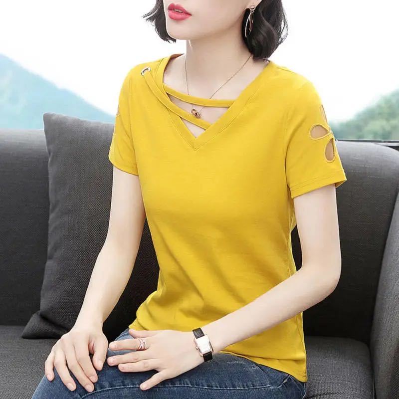Women Summer Spring Blouses Shirts Lady Fashion Casual Short Sleeve O-Neck Solid Color T-shirt Blusas Tops