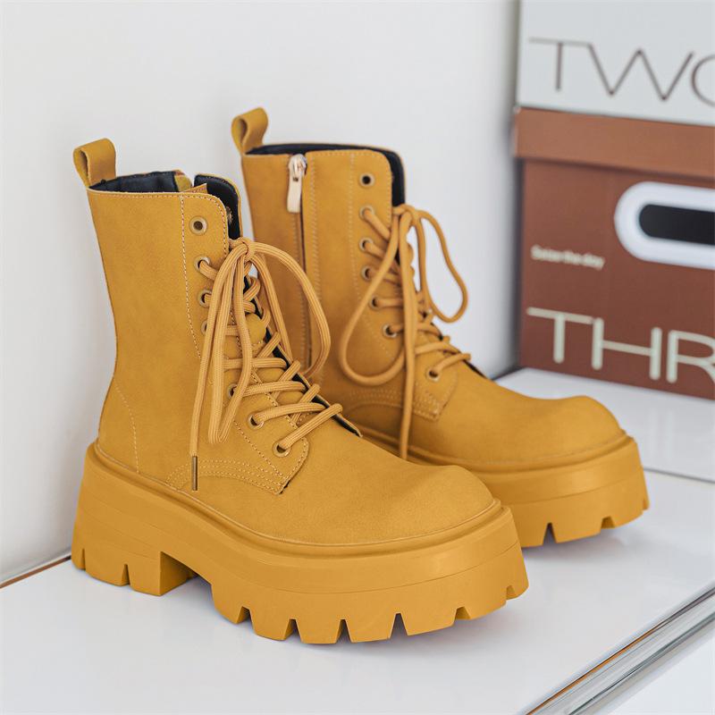 Men Luxury Fashion Platform Boots Lace-up Genuine Leather Shoes Spring Autumn Boot Stage Nightclub Stylish High Motorcycle Botas