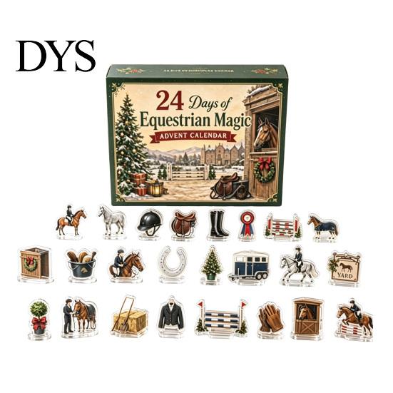 Calendario dell'Avvento Equestre, Set da 24 Pezzi di Ornamenti a Cavallo Acrilici 2D, Scena di Corse in Miniatura Conto alla Rovescia di Natale Decorazione da Scrivania, Regalo per Appassionati