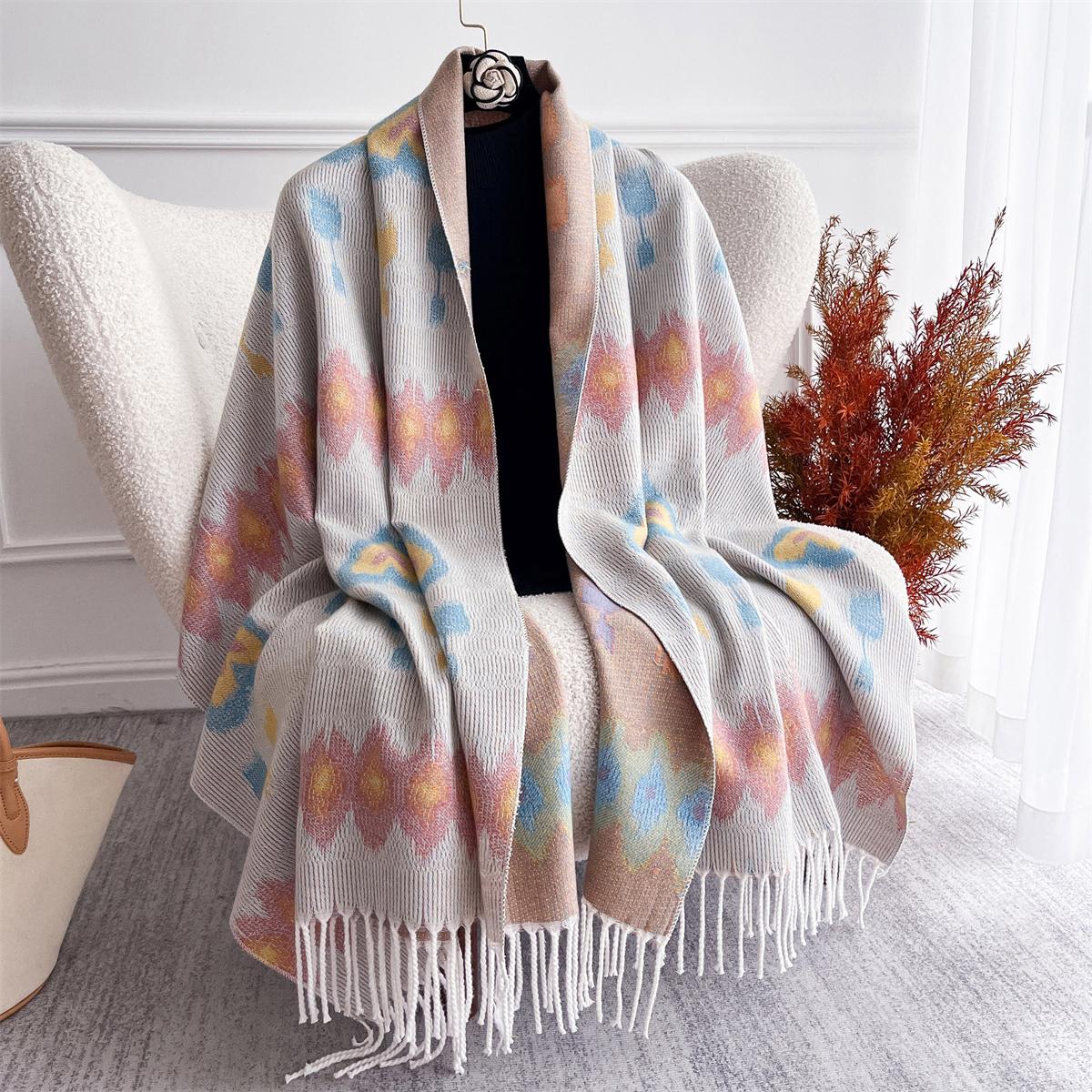 

Thicken Embroidery Cashmere Winter Scarves Women Pareo Cape Warm Pashmina Shawl Chunky Headscarf Wrap Lady Elegant Poncho Turban 68X180cm