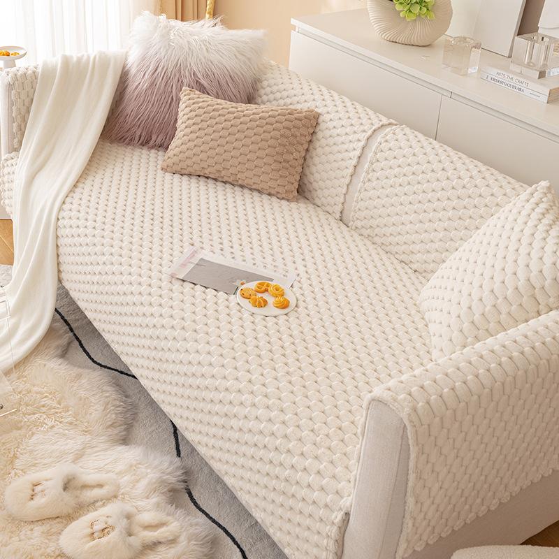 Plush Sofa Cushion Winter Thickened Non-Slip Cushion Simple Modern Solid Color Leather Wood Sofa Cover Cover Cloth
