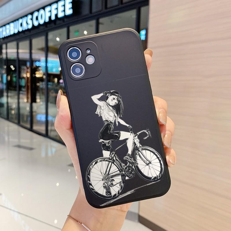 Kryt na telefon s motivem cyklistické dívky pro iPhone 14 11 12 13 Pro Max X XR XSMax 6 6S 7 8 Plus SE 2022 Měkký čtvercový barevný kryt na telefon