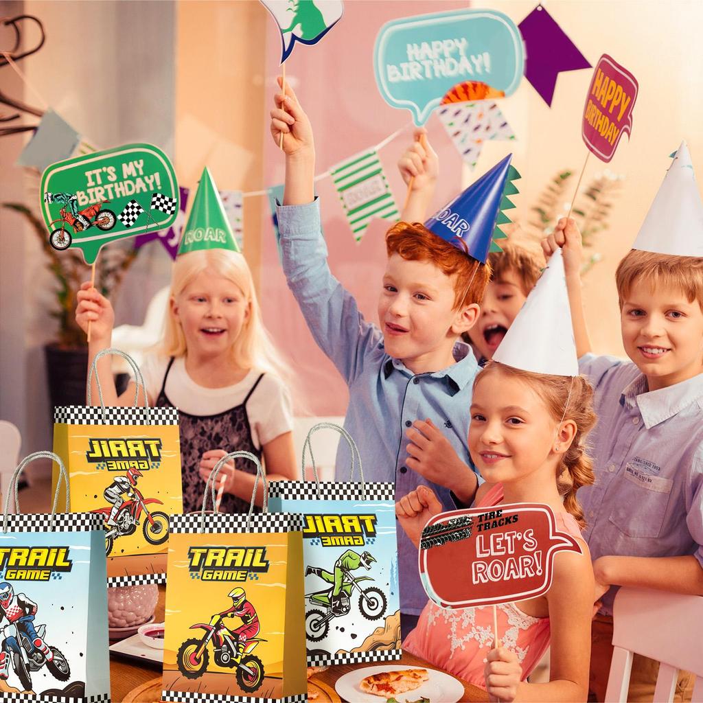 Motorcycle Party Gift Bags, 24 Pcs Dirt Bike Party Bags Set Motocross Themed Party Favor Bags Party Gift Treat Bags for Birthday Party Decorations
