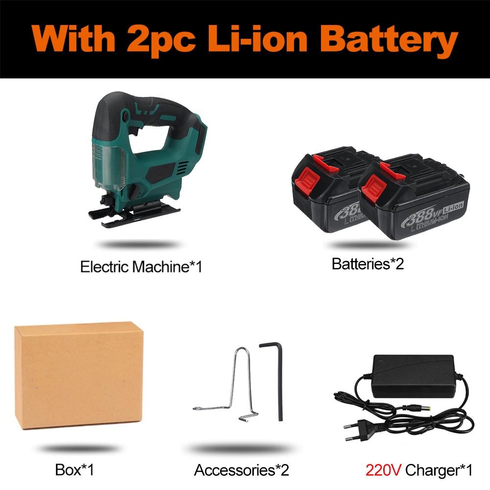 

388VF Бесщеточный Электрический Лобзик Перезаряжаемый Регулируемый Дерево Металл Аккумуляторный Лобзик Деревообрабатывающие Инструменты для Аккумулятора 18В 2*Batteries