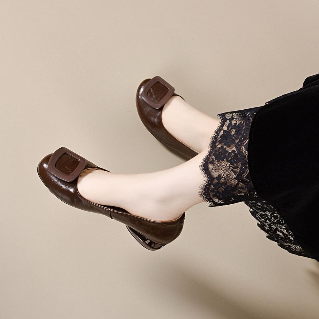 Light mouth single shoes women's spring and summer mango head square buckle light mouth comfortable flat shoes women