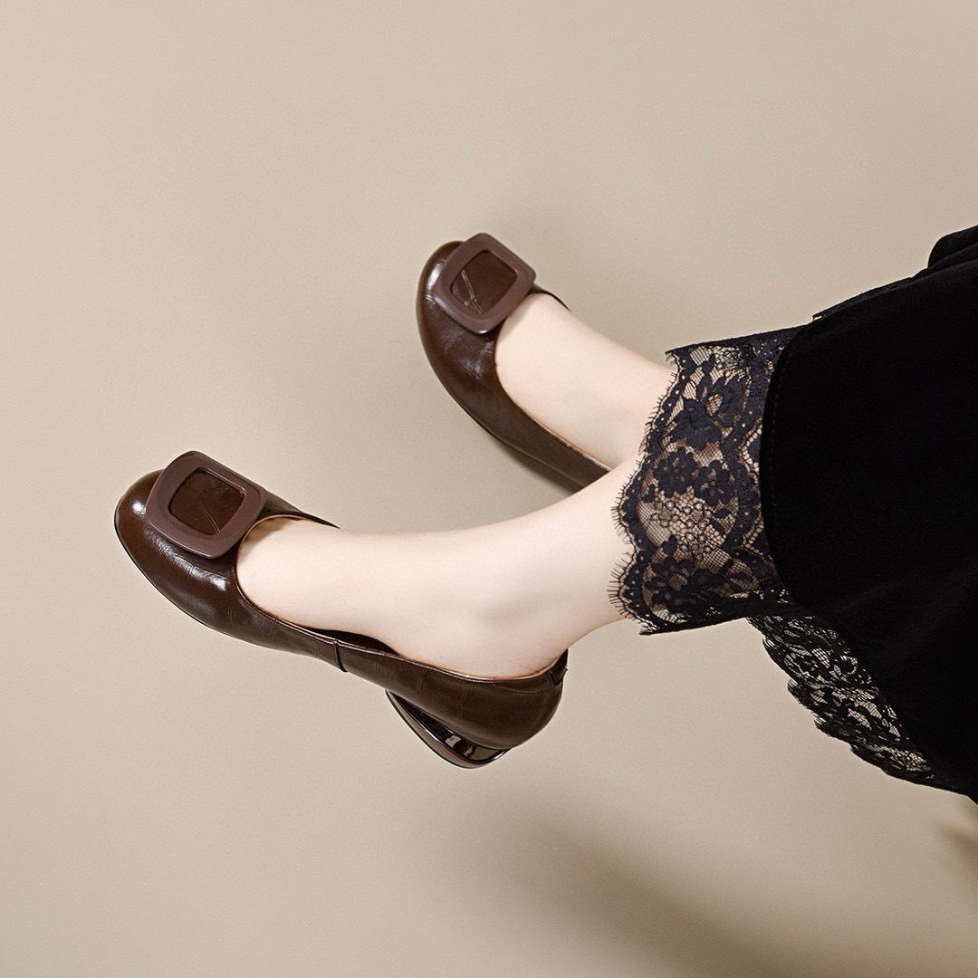 

Женские туфли-лодочки с открытым верхом, весенне-летние, с манговым носком и квадратной пряжкой, удобные балетки 41 коричневый