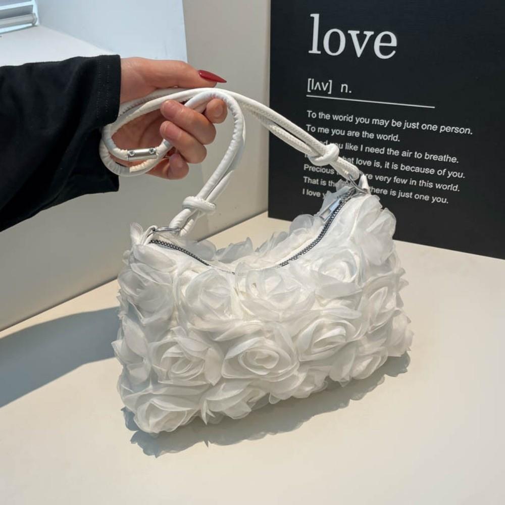 

New Chiffon Floral Shoulder Bag Solid Color Rose Lace Crossbody Bag Large Capacity 3D Flower Evening Bags Gifts белый