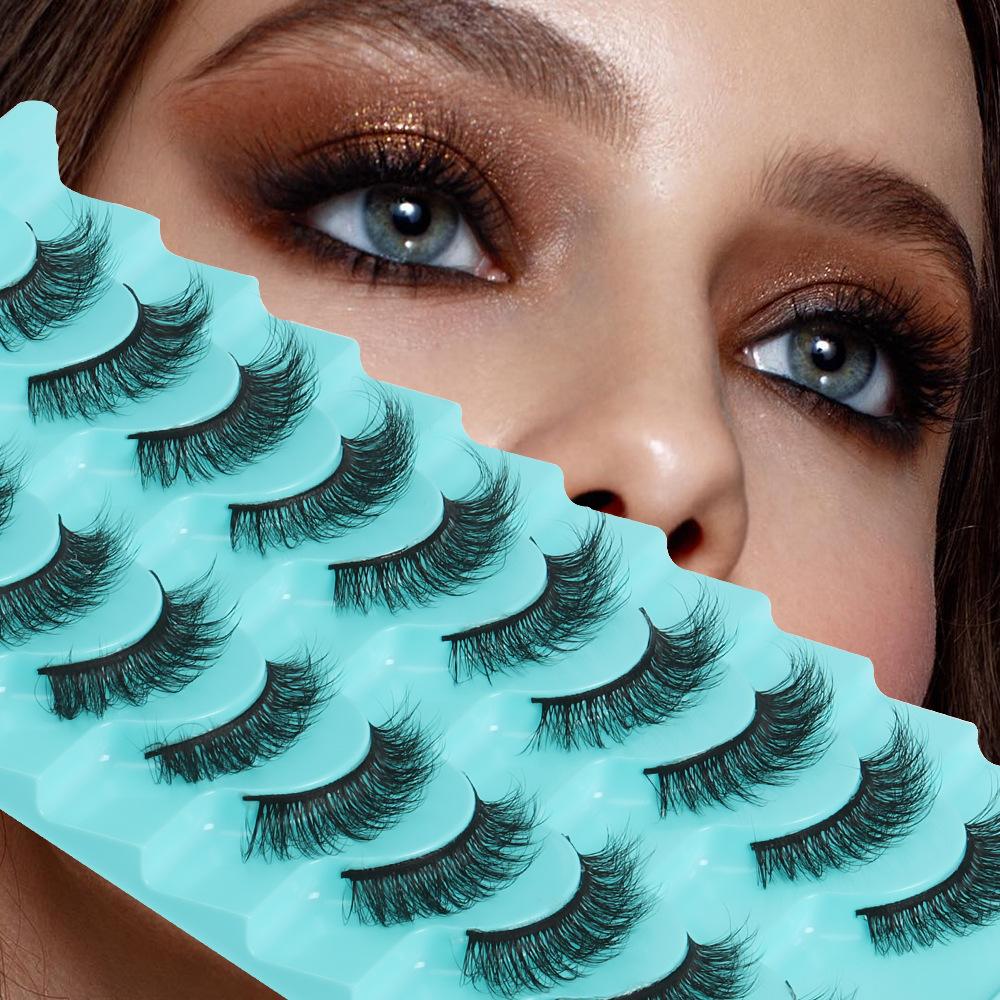 10 Pairs Of Chemical Fiber Eyelashes False Eyelashes Dense Simulation Cross Curl Short Eyelashes