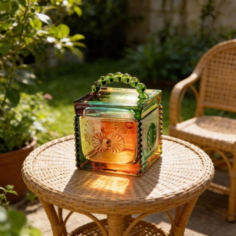 Artistic Square Candies Holder Clear Glass Featuring Intricate Embossed Detail Household Storage Jar