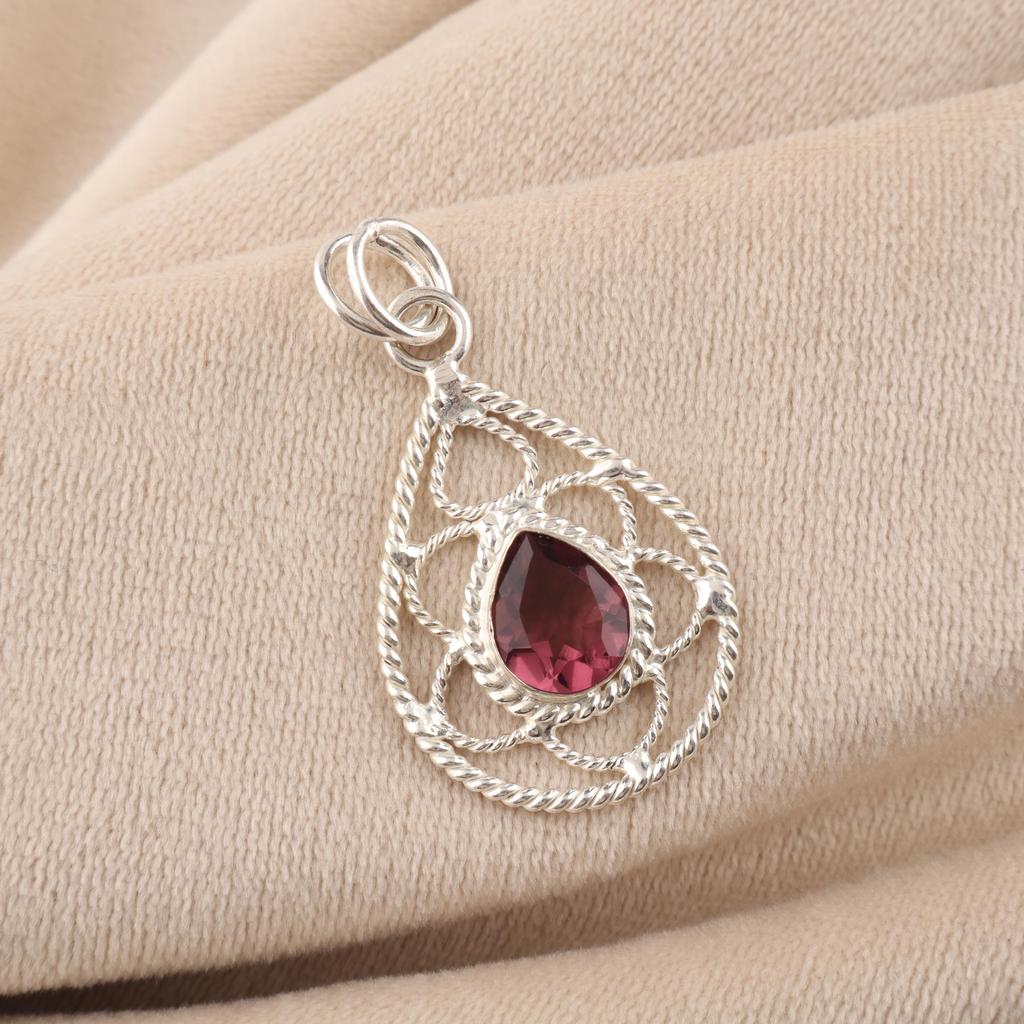 Rhodolite Gemstone 925 Sterling Silver Jewelry Designer Women Pendant 1.40" For Anniversary Gift PP-19-46