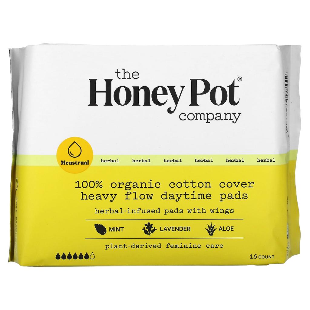 100% Organic Cotton Cover Heavy Flow Weekly Pads, 16 Pack