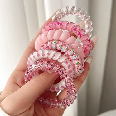 6 Stuks/Set Dames Mode Telefoondraad Elastische Haarband Kleurrijk Bedrukt Spiraalkoord Elastiekje Haarbandjes Haaraccessoires Cadeau