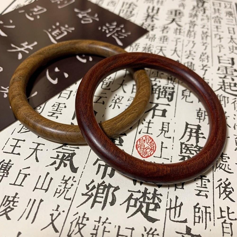 Chinese Ethnic Style Sandalwood Bangle Wide Round Retro Hand Ring Sandalwood Bracelet  Friend Gift