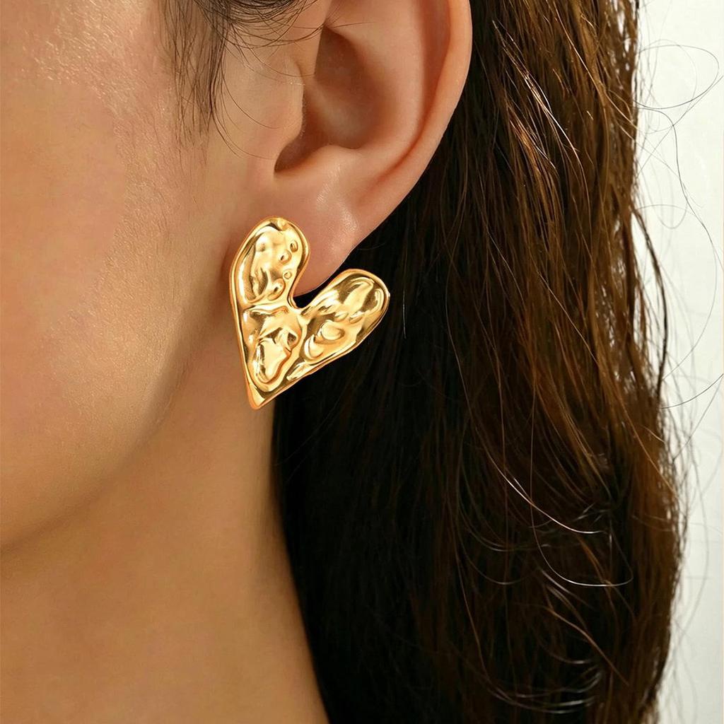 Baroque Irregular Heart 18K Gold-Plated Stainless Steel Stud Earrings