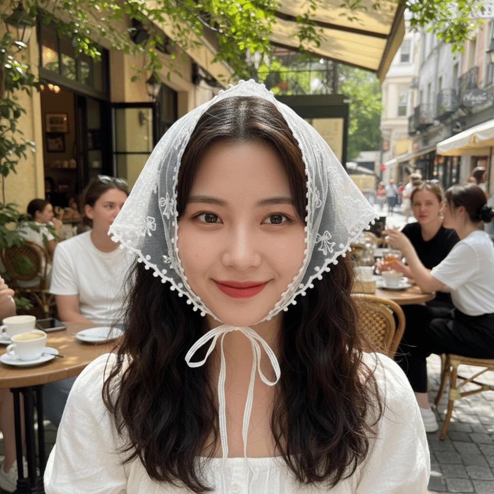 White Lace Hair Scarf Retro Triangle Scarf Countryside Headscarf Girls Headwear