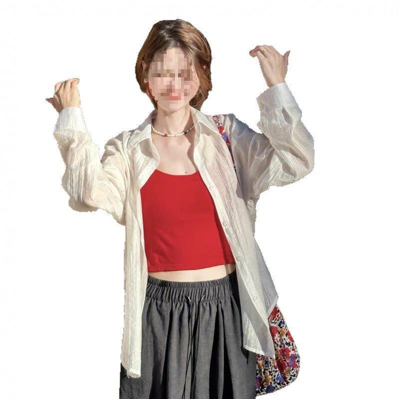 White Sun Protection Shirt For Women Summer Fashion With Spliced Design For Casual Wear