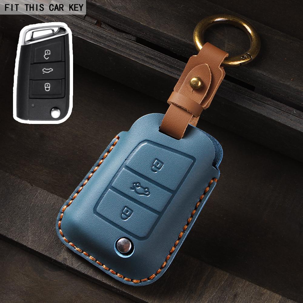 

Leather Car Key Case Cover Fob for VW Volkswagen Polo Tiguan Passat B5 B6 B7 Golf MK Jetta Skoda Kodiaq Superb Octavia Seat Etc