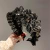 Luxury Korean Style Women Black Lace Hairband with Rhinestone Flower Headband Wide Edge Hair Clip Female Hairpin New Headwear