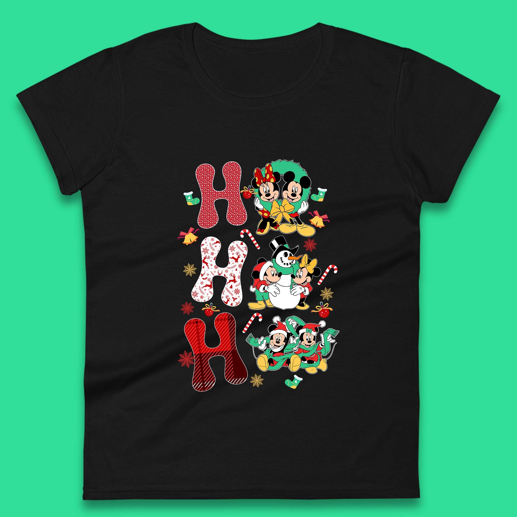 Ho Ho Ho Mickey & Minnie Mouse Christmas Womens T Shirt Mens Tops Tees Unisex XL