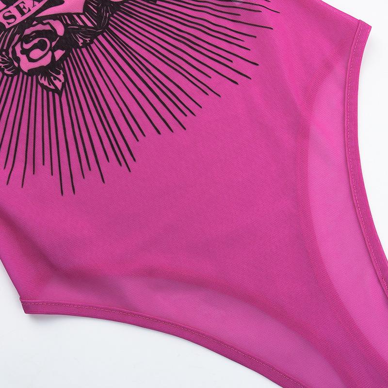 Tuta da donna a maniche lunghe con stampa hip-hop europea e americana, sexy da ragazza piccante, base, prospettiva irregolare, senso del design hollow-out