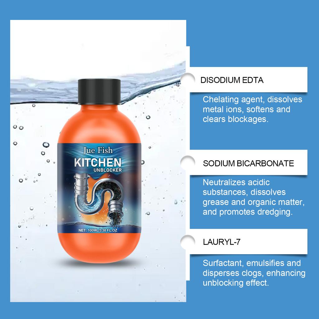 Drain Cleaner for Kitchen Sink Bathroom Pipe Clog Remover, 100ml Fast Acting Sewer Opener Liquid Hair Grease Hard Water Deposits