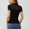 Nuova T-shirt da Donna a Maniche Corte con Inserti in Rete a Forma di Cuore, Piccolo Collo, Moda Slim, Top